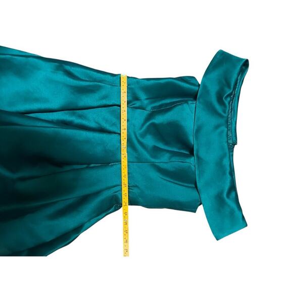 Eliza J Off-Shoulder Satin Gown - Emerald Green - Size 6. Embellished belt. - Picture 7 of 9